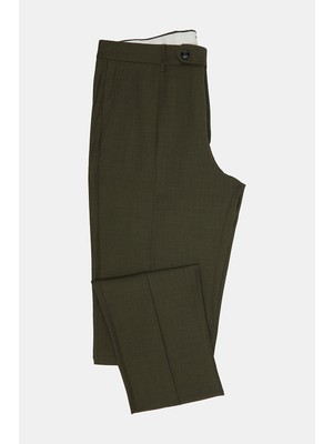 Vakko By Berwıch Dark Khaki Single Pleat Wool Serge Trousers