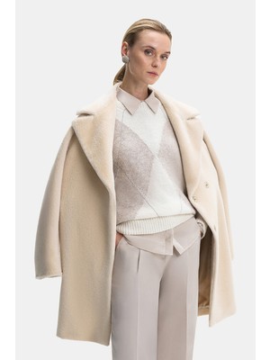 Vakko Beige Double-Breasted Wool Pea Coat