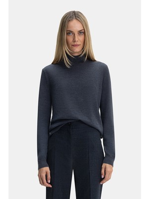 Vakko Anthracite Melange Mock Neck Knit Sweater