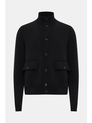 Vakko Stand Collar Knit Cardigan