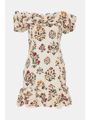 Agua By Agua Bendıta Cream Floral Pattern Mini Dress