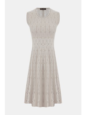 Vakko Beige Patterned Dress