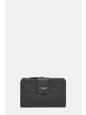 Vakko Black Monogram Leather Wallet