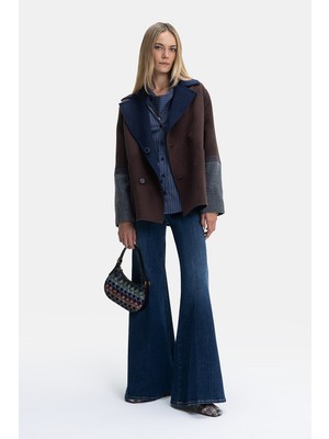 Vakko Navy Wide-Leg Denim Trousers