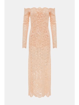 Rabanne Salmon Lace Midi Dress