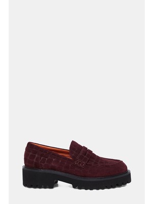 Vakko Burgundy Printed Suede Shoes
