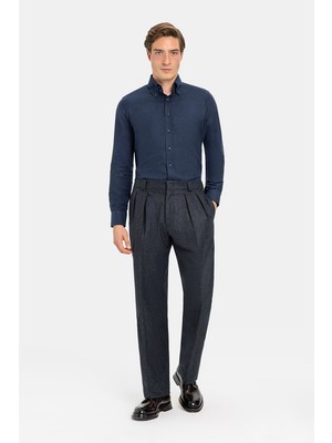 Vakko By Berwıch Smoke Grey Plain Flannel Trousers