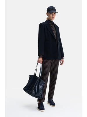 Vakko By Lorena Antonıazzı Navy-Camel Striped Trousers