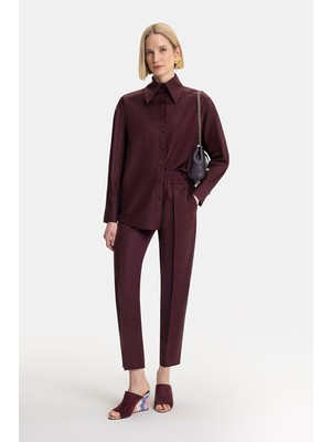 Vakko Burgundy Slim-Leg Trousers