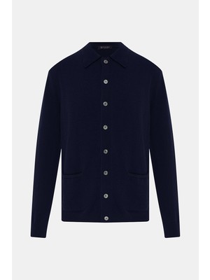 Vakko Buttoned Polo Collar Cashmere Cardigan