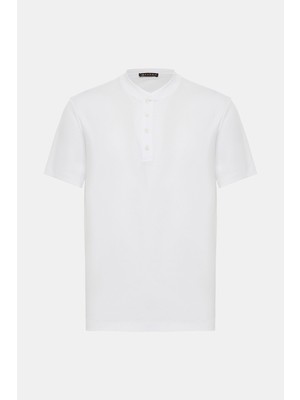 Vakko White Buttoned Polo Collar Short Sleeve T-Shirt