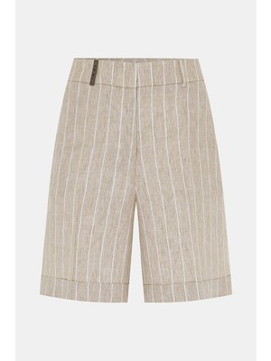 Vakko By Peserıco Beige-White Bermuda Shorts