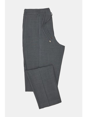 Vakko By Berwıch Grey Single-Pleat Elastic Waist Trousers