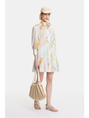 Vakko Multicolor Three-Quarter Sleeve Short Dress