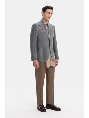 Vakko Beige Wool Flannel Trousers
