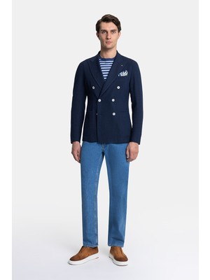 Vakko By Taglıatore Navy Double-Breasted Collar Jacket