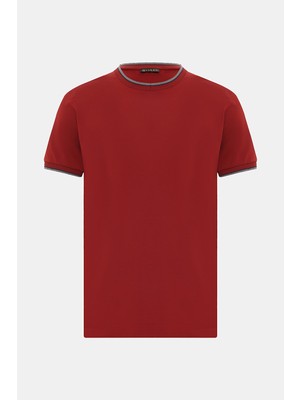 Vakko Red Round Neck Short Sleeve T-Shirt