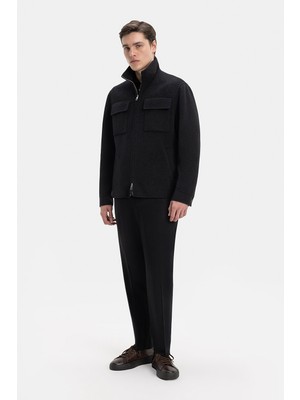 Vakko Black Wool Flannel Trousers