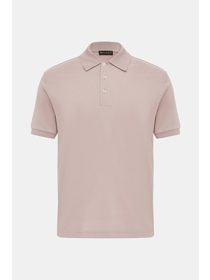 Vakko Powder Pink Buttoned Polo Collar Short Sleeve T-Shirt