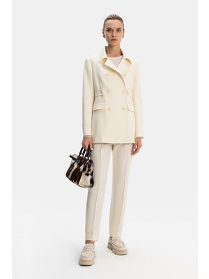 Vakko Ecru Narrow-Leg Wool Trousers