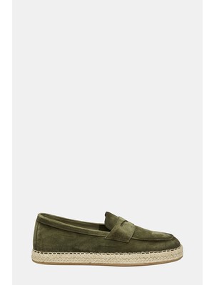 Santoni Santonı Dark Green Suede Leather Loafers
