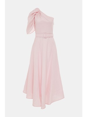 Vakko Light Pink One-Shoulder Dress