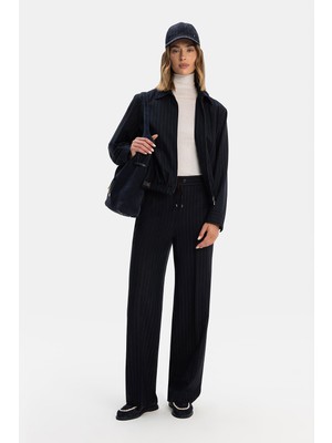 Vakko By Lorena Antonıazzı Navy Striped Wool Trousers