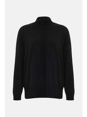 Vakko Black High Neck Knit Sweater