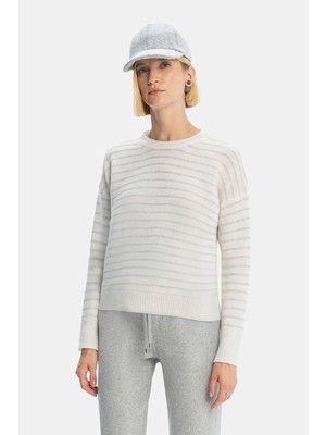Vakko Ecru High Neck Knit Sweater