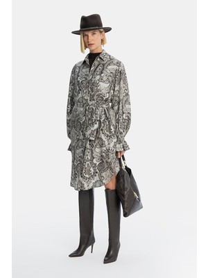 Vakko Brown Patterned Silk Dress