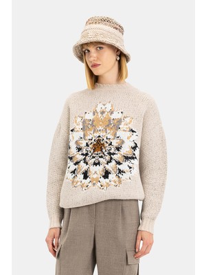 Vakko Beige Crew Neck Knitwear