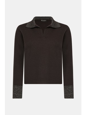 Vakko Brown Wool Knit Sweater