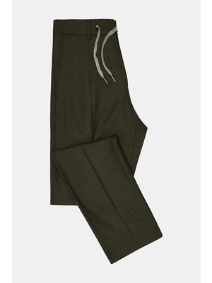 Vakko Khaki Pleated Flannel Trousers
