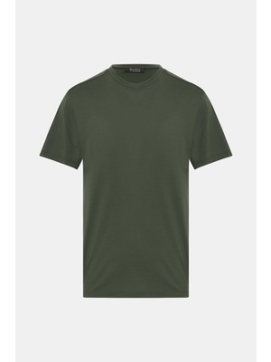 Vakko By Montecore Green Crew Neck Short Sleeve Wool T-Shirt