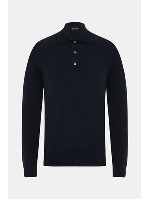 Vakko Navy Polo Collar Knitwear