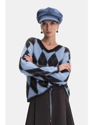 Vakko Diamond Pattern Knit Sweater