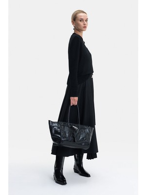 Vakko Black Plisse Skirt