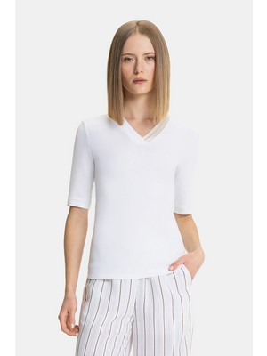 Vakko By Peserıco White V-Neck T-Shirt