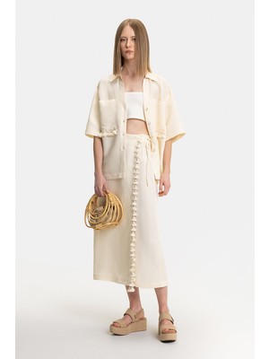 Vakko Cream Tasseled Skirt