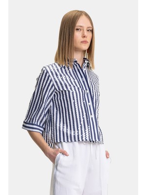 Vakko Navy Striped Shirt