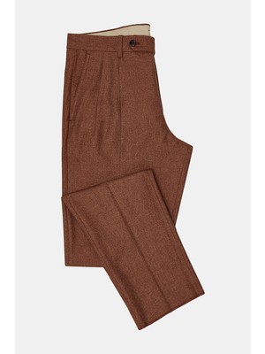 Vakko Terracotta Pleated Flannel Trousers
