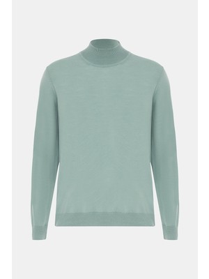 Vakko Light Green Mock Neck Knit Sweater