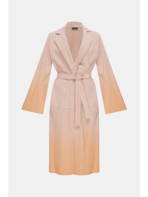 Vakko Beige Ombre Leather Trench Coat