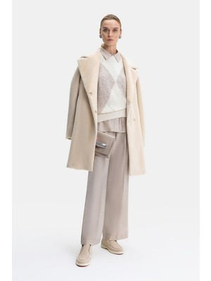 Vakko By Peserıco Beige Wide-Leg Trousers