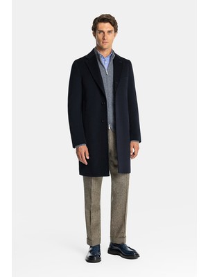 Vakko Navy Wool Cashmere Coat