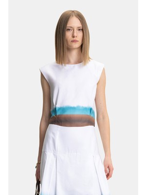 Vakko White Ombre Sleeveless Blouse
