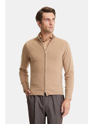 Vakko By Danıele Fıesolı Zip-Front Stand Collar Long Sleeve Wool Cashmere Knitwear