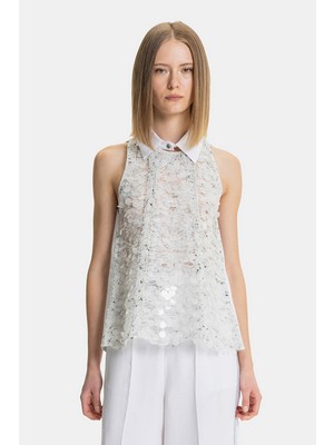 Vakko Beige Sleeveless Blouse