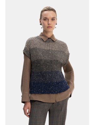 Vakko Mink-Navy Sleeveless Knit Top