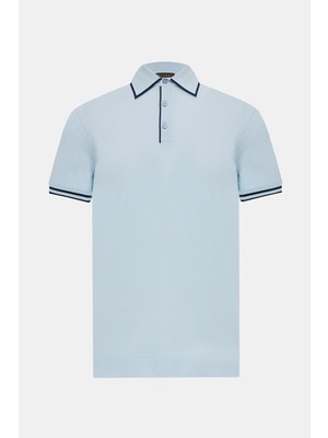Vakko Light Blue Polo Collar Short Sleeve T-Shirt